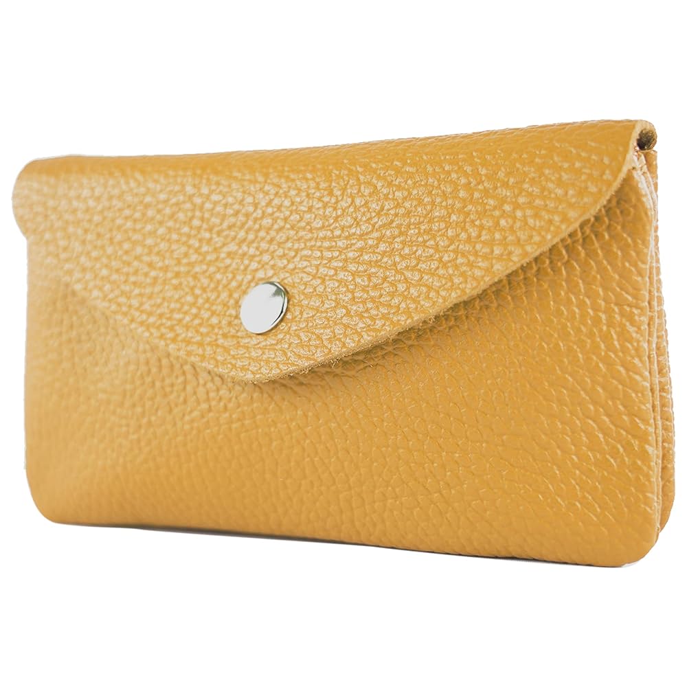 Monedero de piel mostaza laminada made in Italy