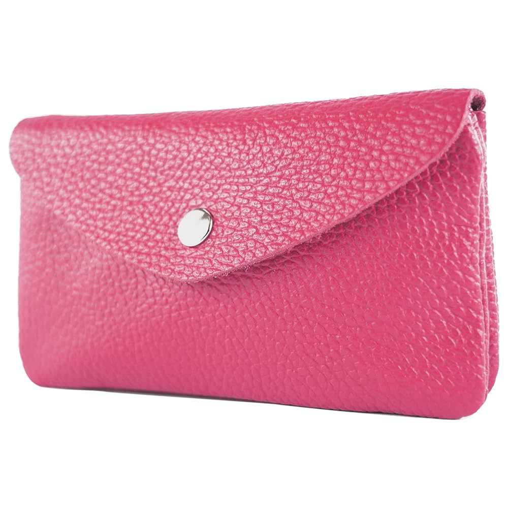 Monedero de piel fuxia laminada made in Italy