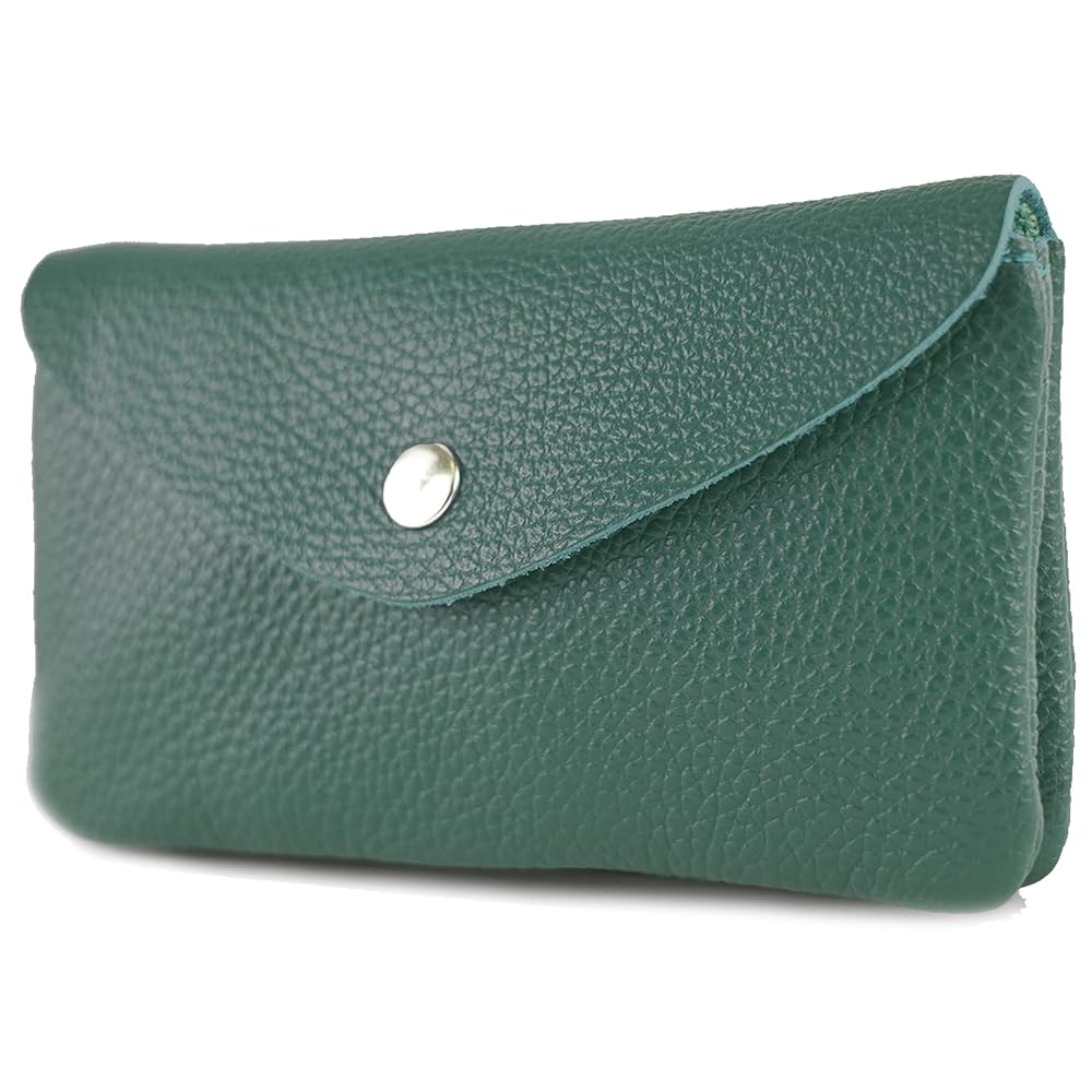 Monedero de piel verde petróleo laminada made in Italy