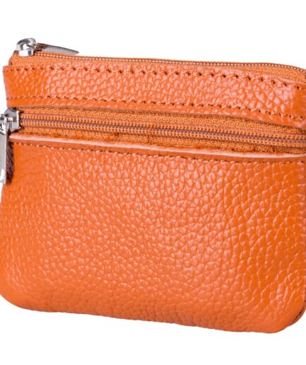 Monedero de cuero naranja con cremallera