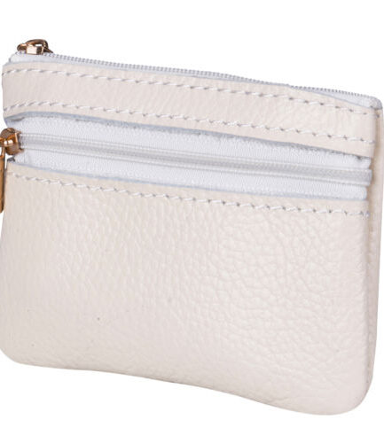 Monedero de cuero beige con cremallera