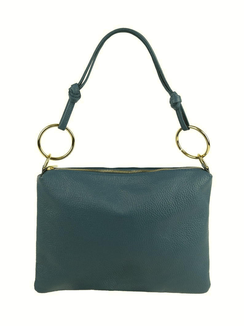 Bolso bandolera verde botella de cuero liso Marisol