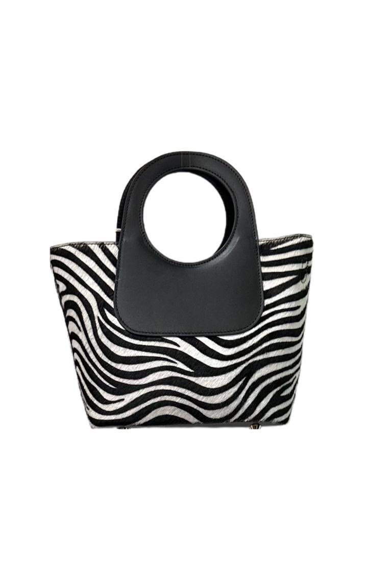 Bolso de mano estampado cebra animal print con asa circular Abigail