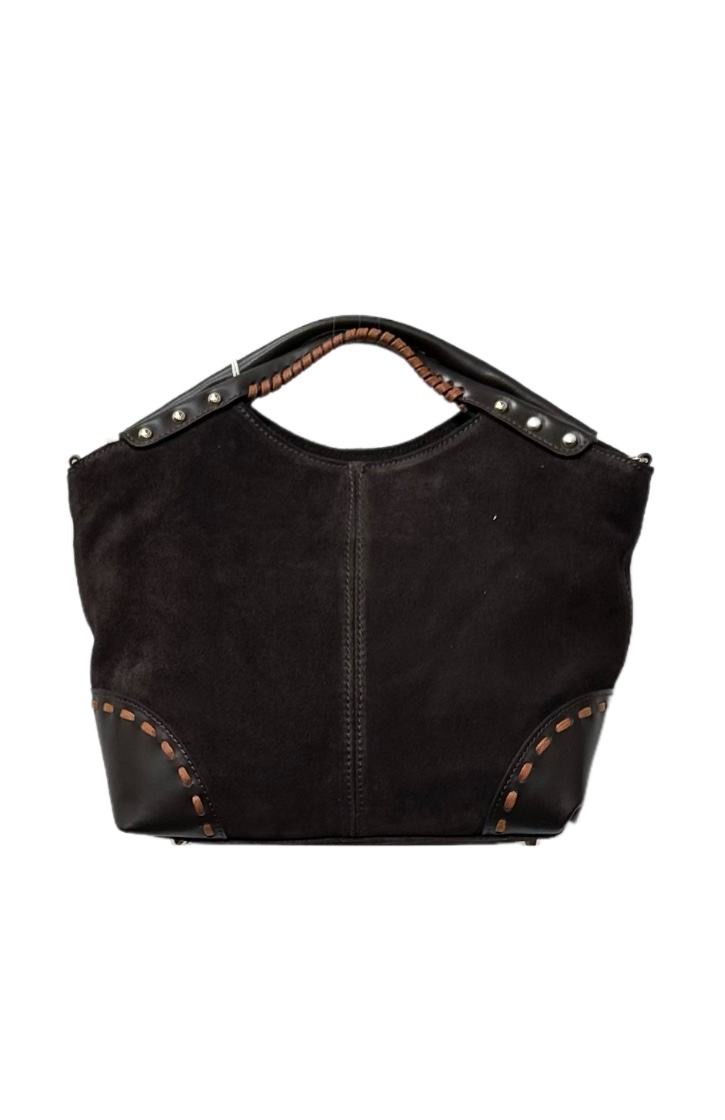 Bolso marrón de ante y piel con detalle de tachuelas Amalia