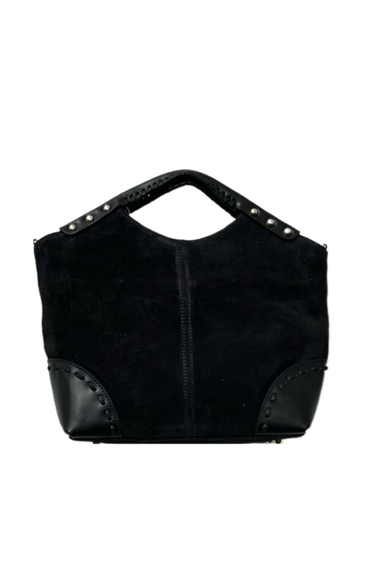 Bolso negro de ante y piel con detalle de tachuelas Amalia