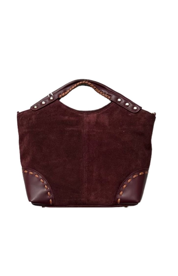 Bolso burdeos de ante y piel con detalle de tachuelas Amalia