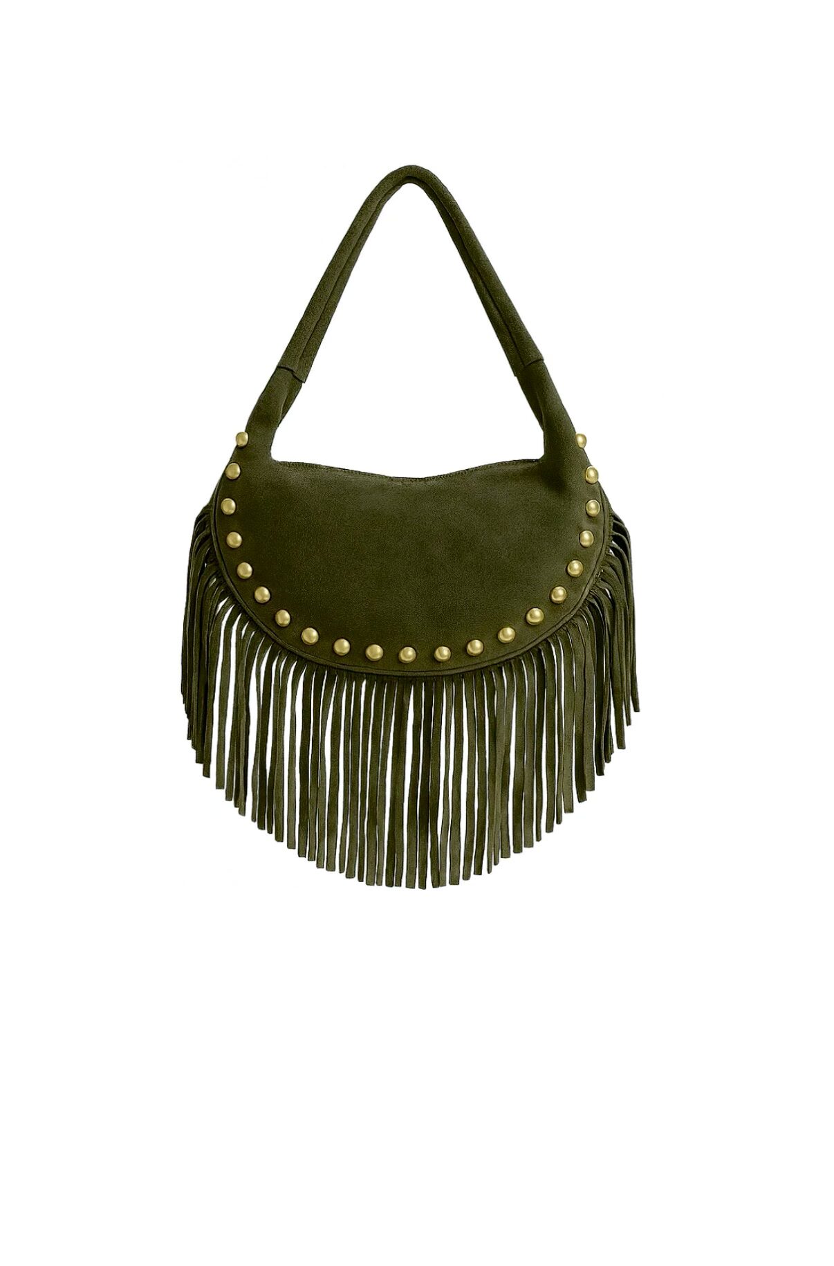 Bolso de serraje verde caqui con flecos Ambar