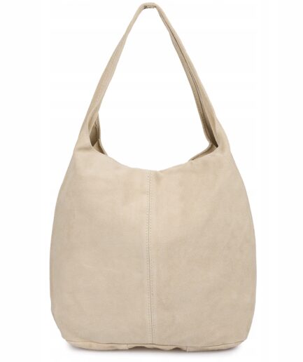 Bolso saco de serraje beige para mujer Pamela