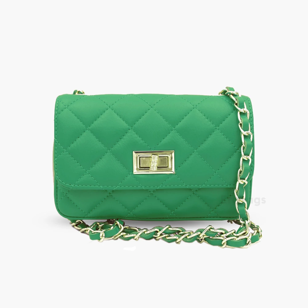 Bolso bandolera de mujer en piel verde esmeralda auténtica sauvage acolchada Chantal