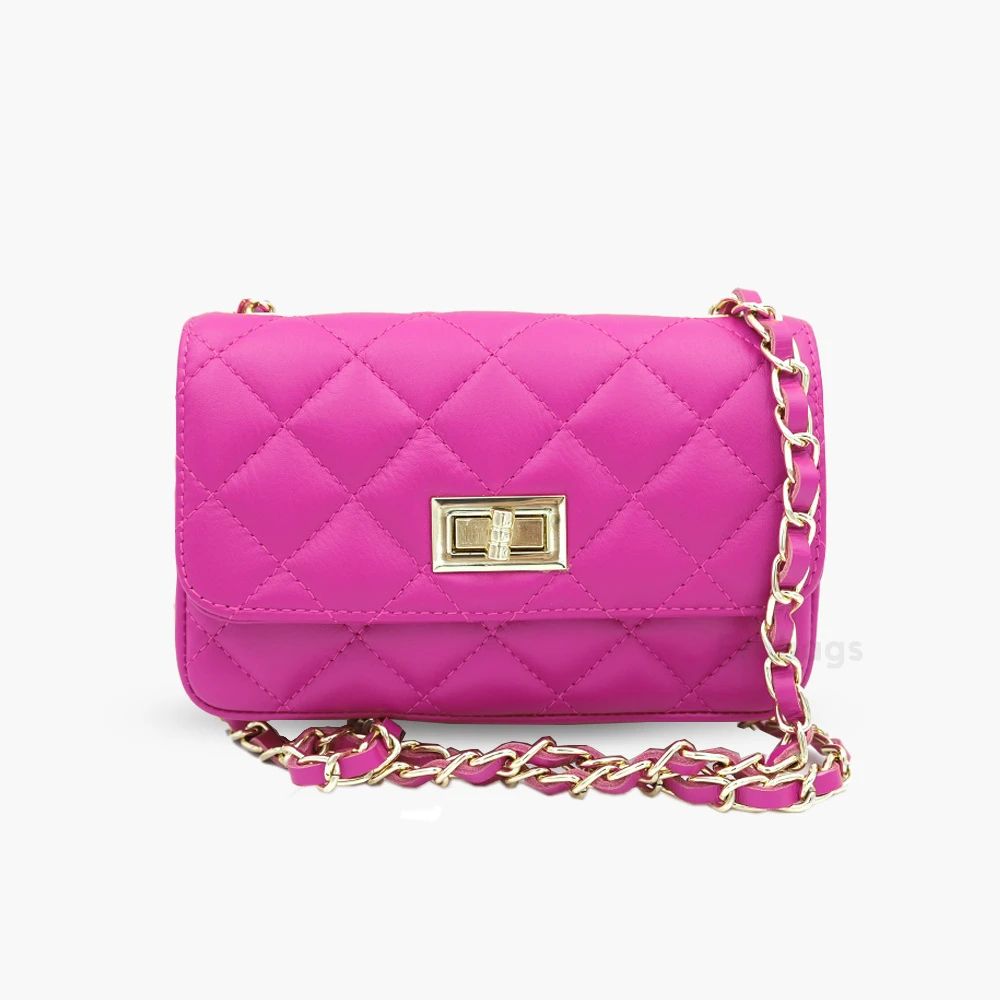 Bolso bandolera de mujer en piel fucsia auténtica sauvage acolchada Chantal