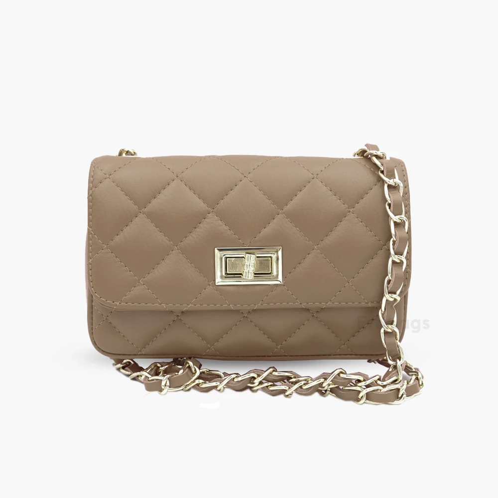 Bolso bandolera de mujer en piel taupe auténtica sauvage acolchada Chantal