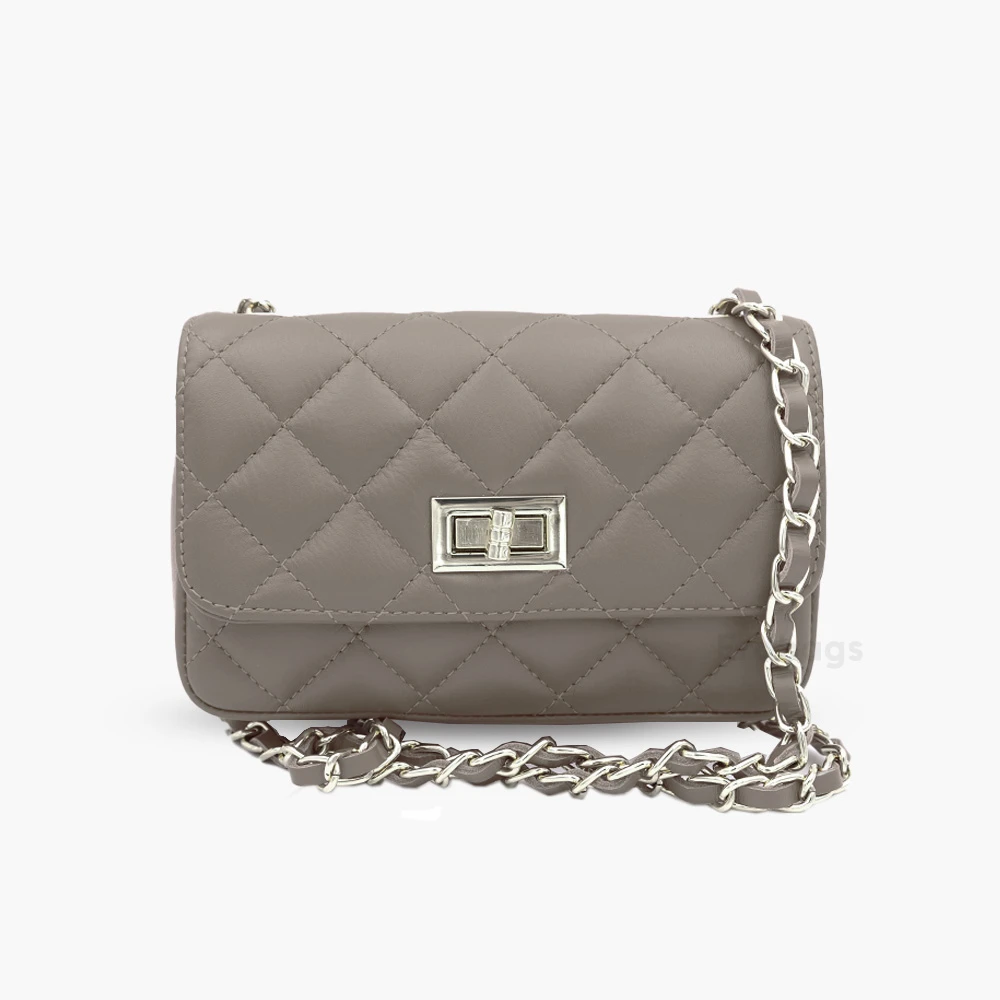 Bolso bandolera de mujer en piel topo auténtica sauvage acolchada Chantal