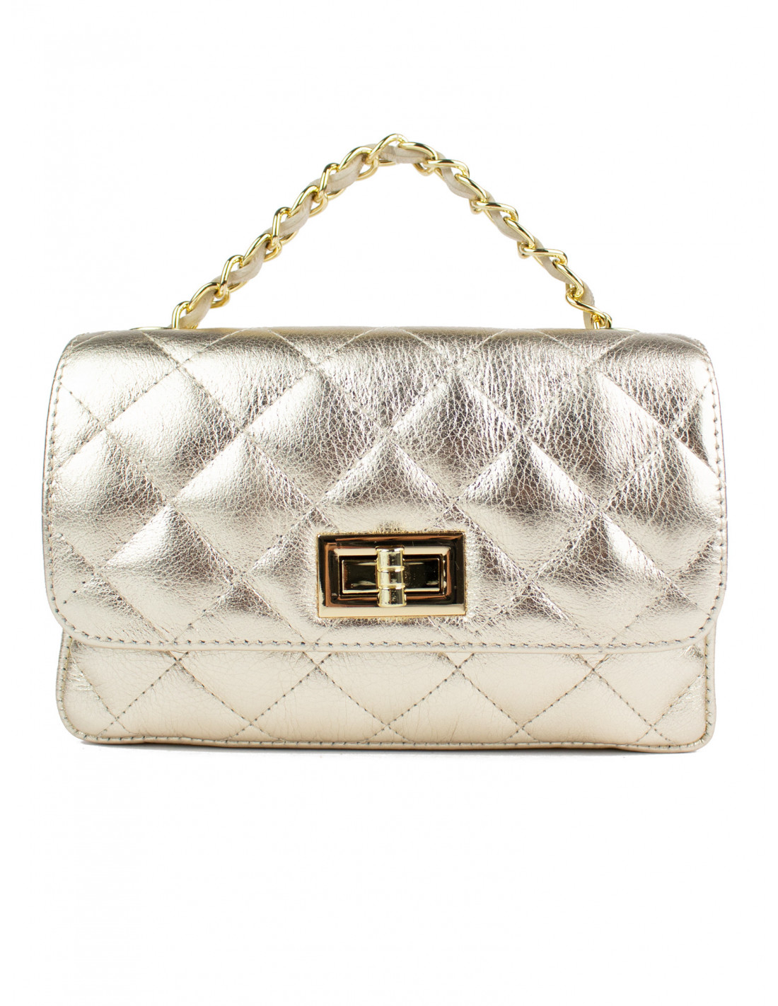 Bolso bandolera de mujer en piel dorada auténtica acolchada Chantal