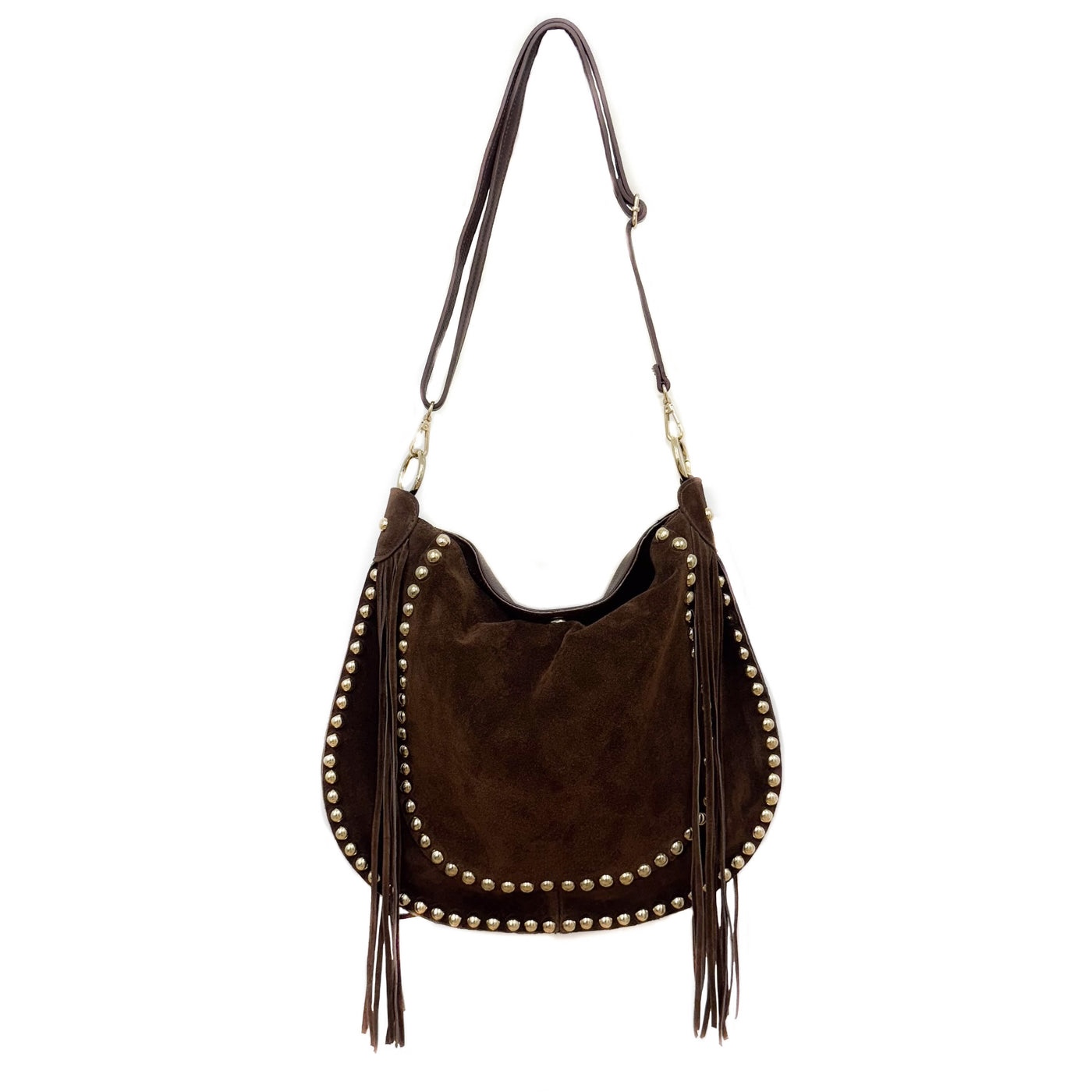 Bolso western marrón de ante y piel auténtica Begoña