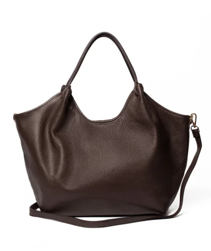 Bolso tote con bandolera de piel marrón chocolate Gabriela