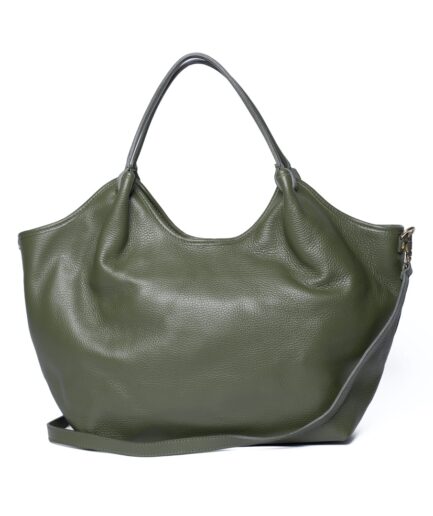 Bolso tote con bandolera de piel verde caqui Gabriela