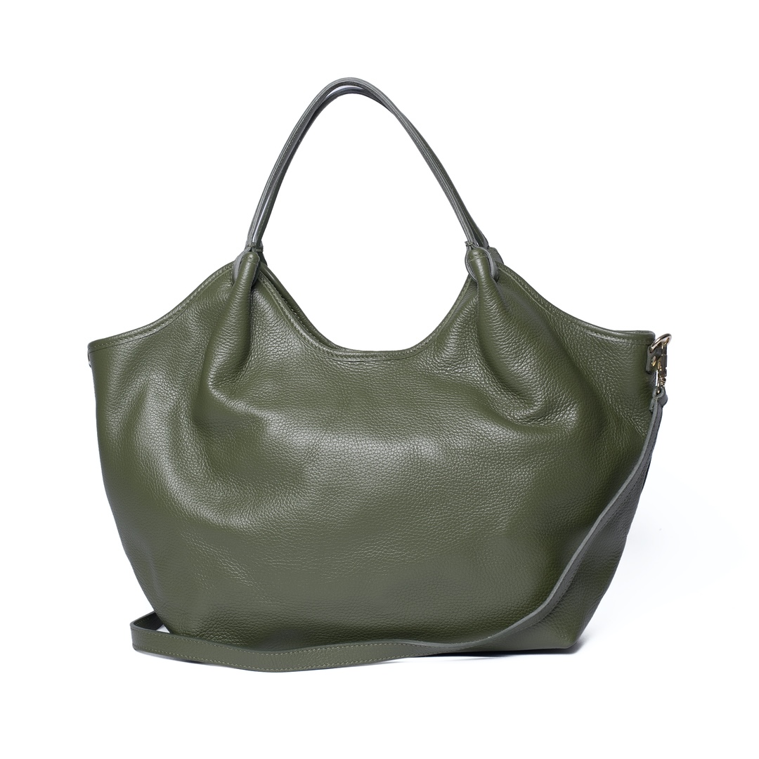 Bolso tote con bandolera de piel verde caqui Gabriela