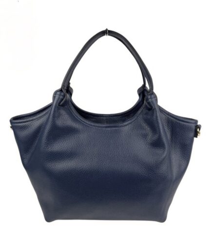 Bolso tote con bandolera de piel azul marino Gabriela