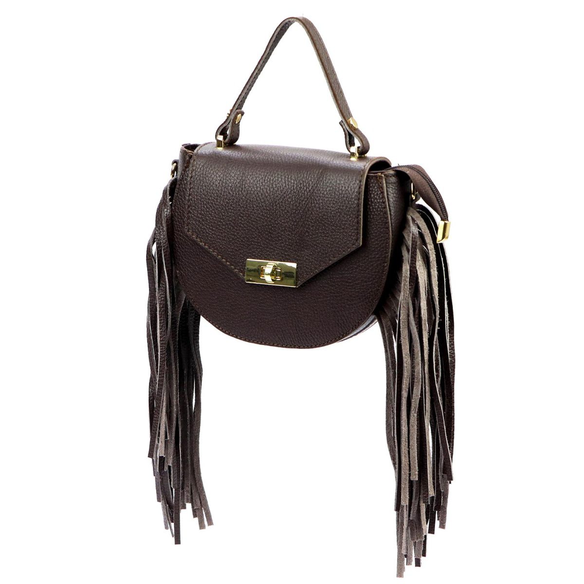 Bolso baúl marrón con flecos Soledad