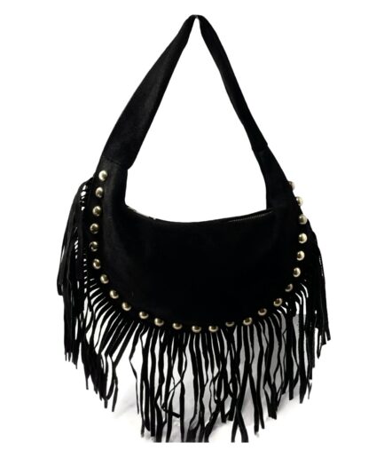Bolso de serraje negro con flecos Ambar