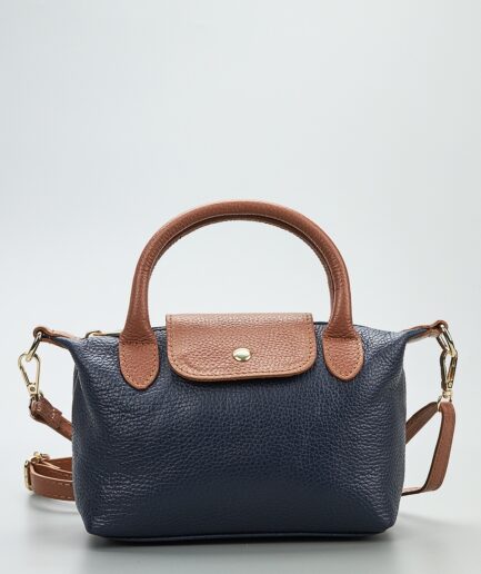 Bolso azul marino de piel genuina de diseño minimalista y elegante Paloma