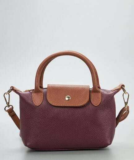 Bolso burdeos de piel genuina de diseño minimalista y elegante Paloma