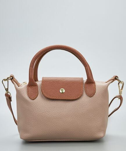 Bolso taupe de piel genuina de diseño minimalista y elegante Paloma
