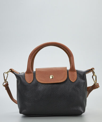 Bolso negro de piel genuina de diseño minimalista y elegante Paloma