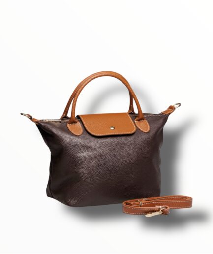 Bolso café de piel genuina de diseño minimalista y elegante Paloma