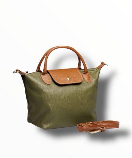 Bolso caqui de piel genuina de diseño minimalista y elegante Paloma