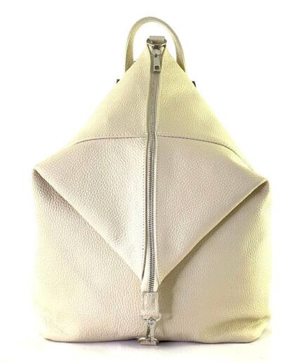 Mochila mediana antirrobo de cuero beige Paola