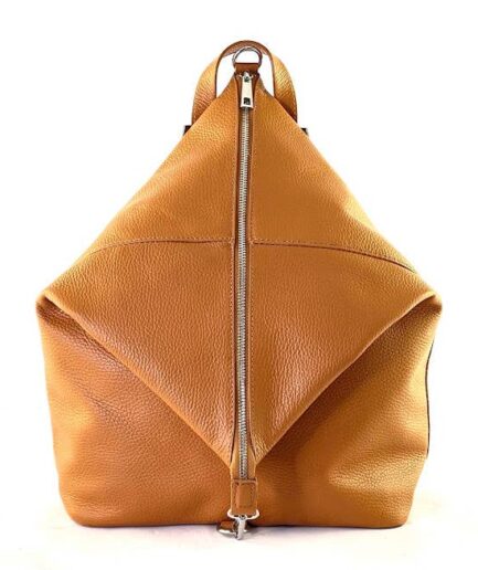 Mochila mediana antirrobo de cuero camel Paola