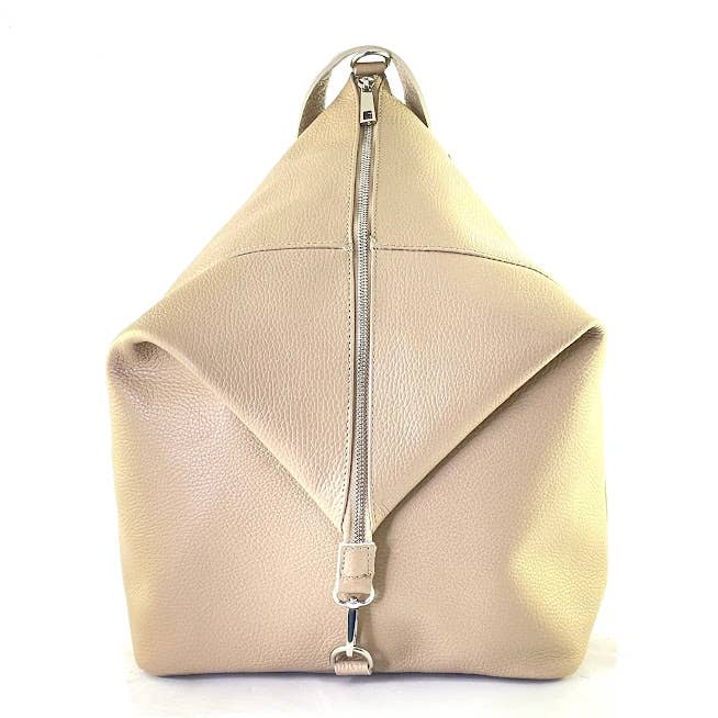 Mochila mediana antirrobo de cuero taupe Paola