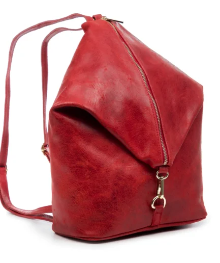 Mochila mediana antirrobo de cuero rojo Paola