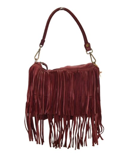 Bolso burdeos con flecos de piel lavada Boho Angelica