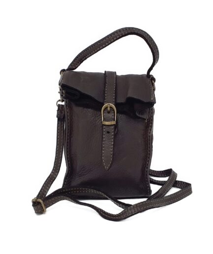 Porta móvil marrón choco, mini bolso piel lavada Italia Abby