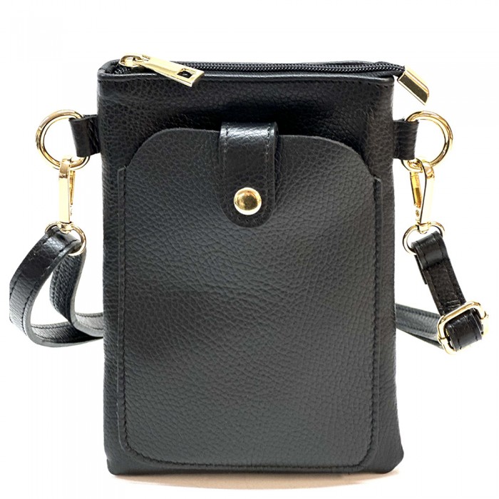 Bandolera portamóvil de cuero negro Elisabeth