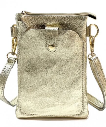 Bandolera portamóvil de cuero dorado Elisabeth