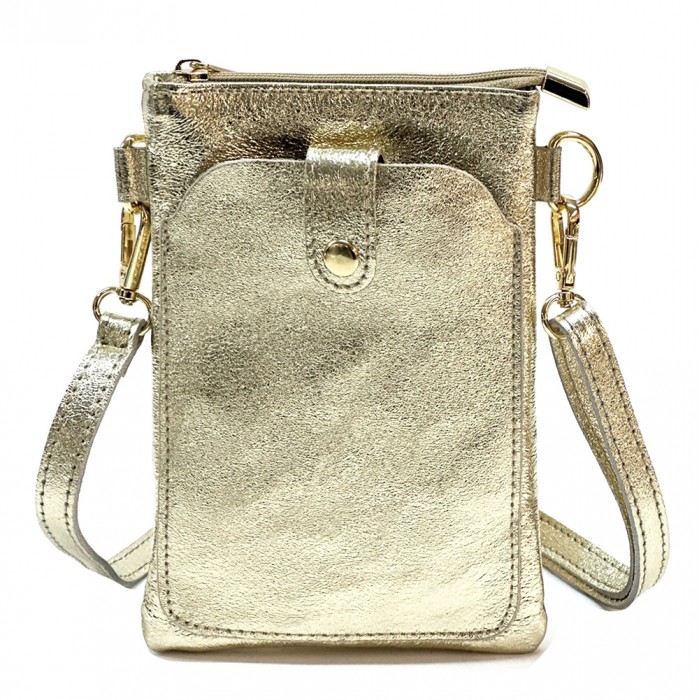 Bandolera portamóvil de cuero dorado Elisabeth