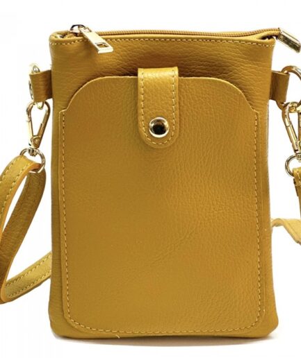 Bandolera portamóvil de cuero mostaza Elisabeth