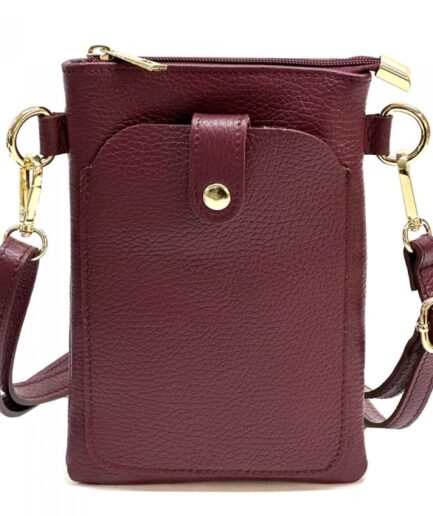 Bandolera portamóvil de cuero burdeos Elisabeth