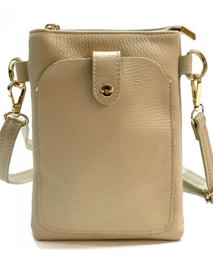 Bandolera portamóvil de cuero taupe Elisabeth