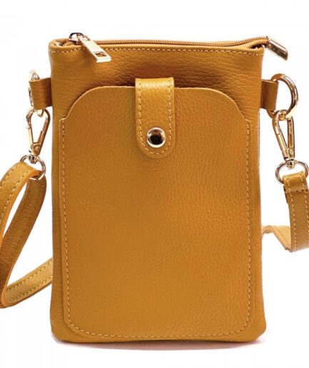 Bandolera portamóvil de cuero camel Elisabeth