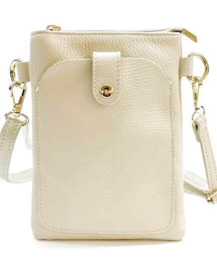 Bandolera portamóvil de cuero beige Elisabeth