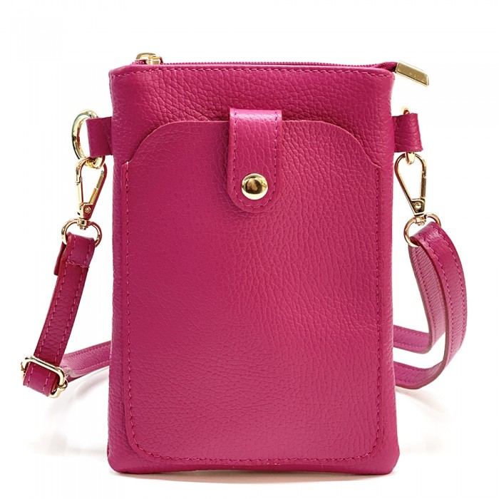 Bandolera portamóvil de cuero fuxia Elisabeth