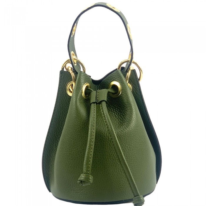 Bolso bombonera verde caqui de cuero Julia