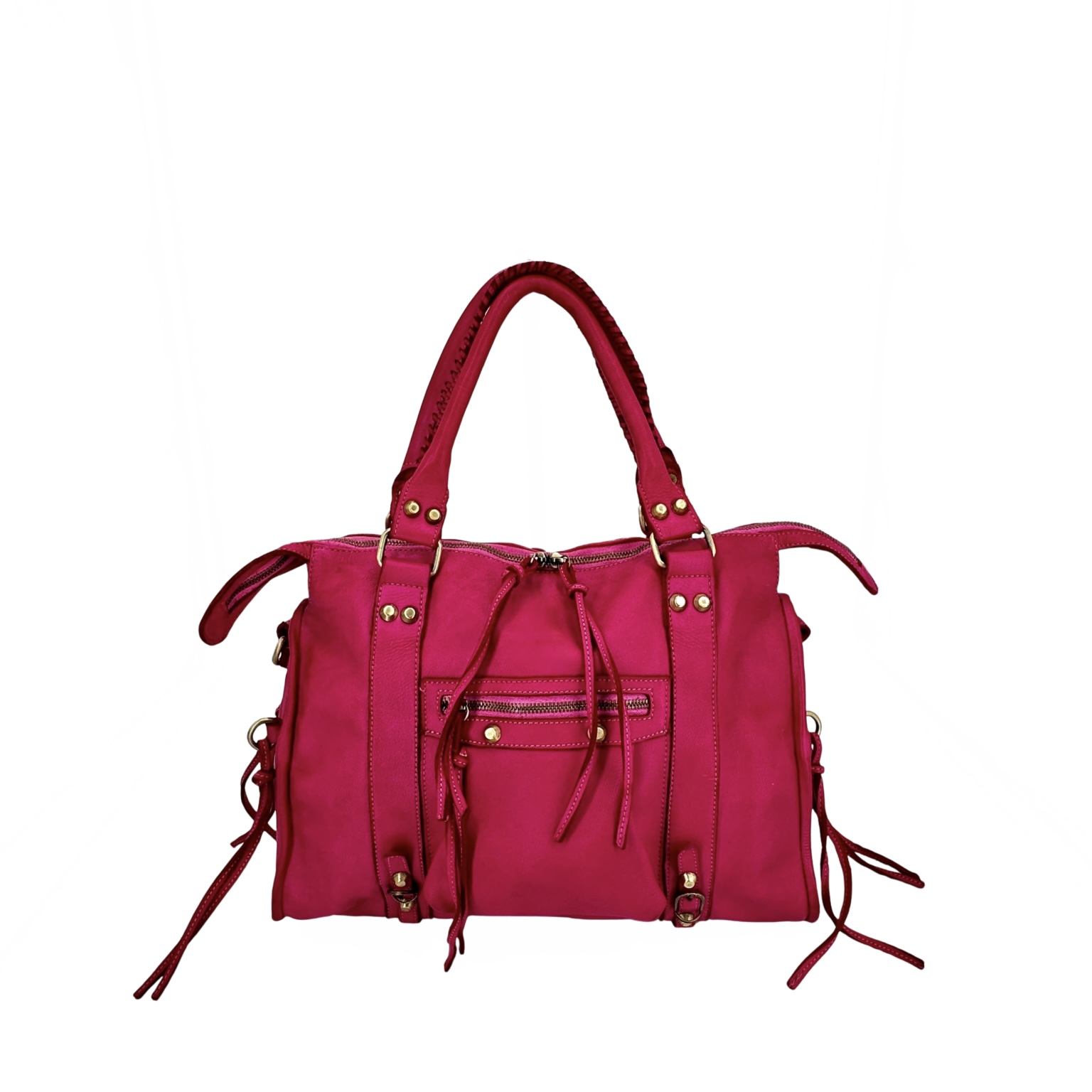 Bolso hobo de piel lavada fuxia Lua