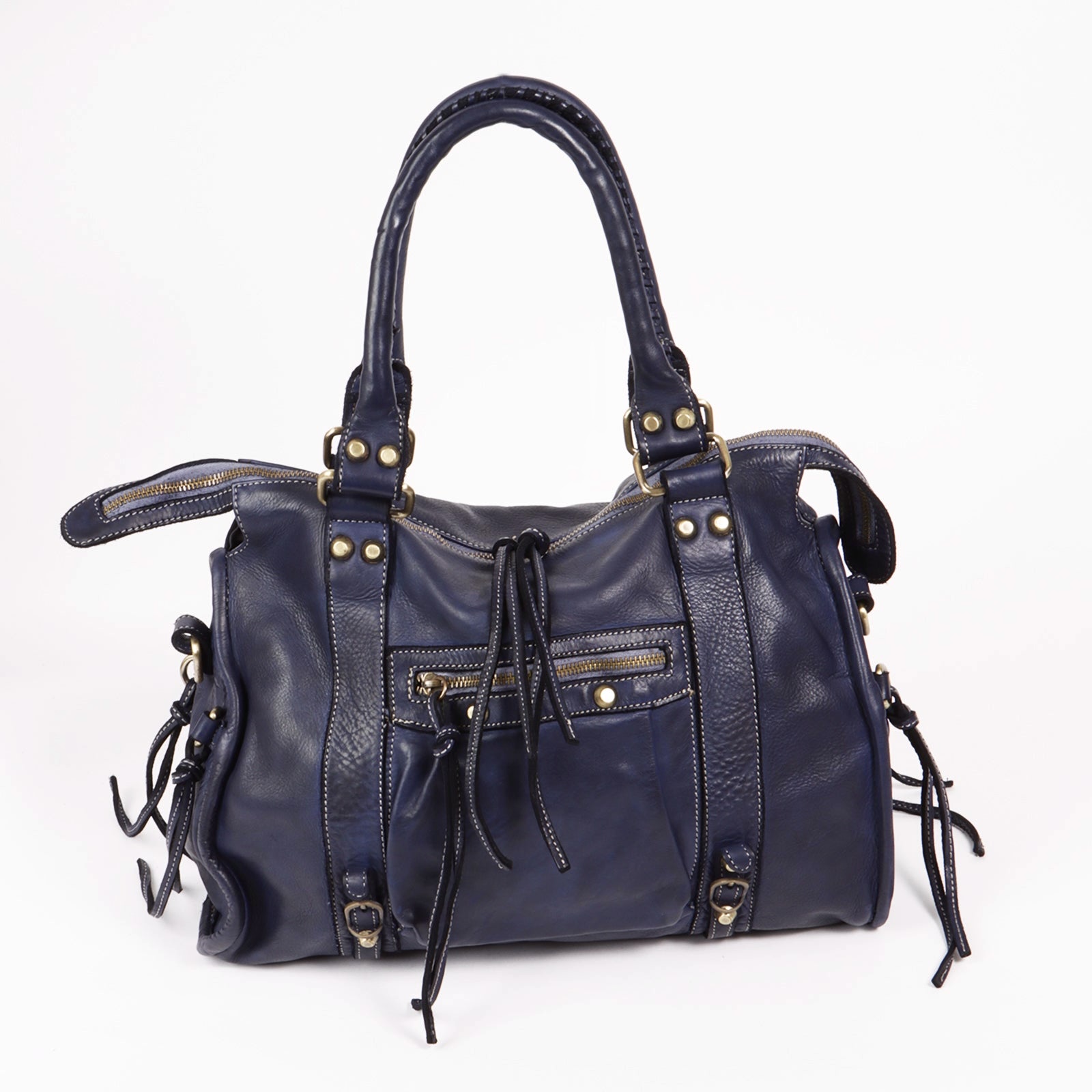 Bolso hobo de piel lavada azul marino Lua