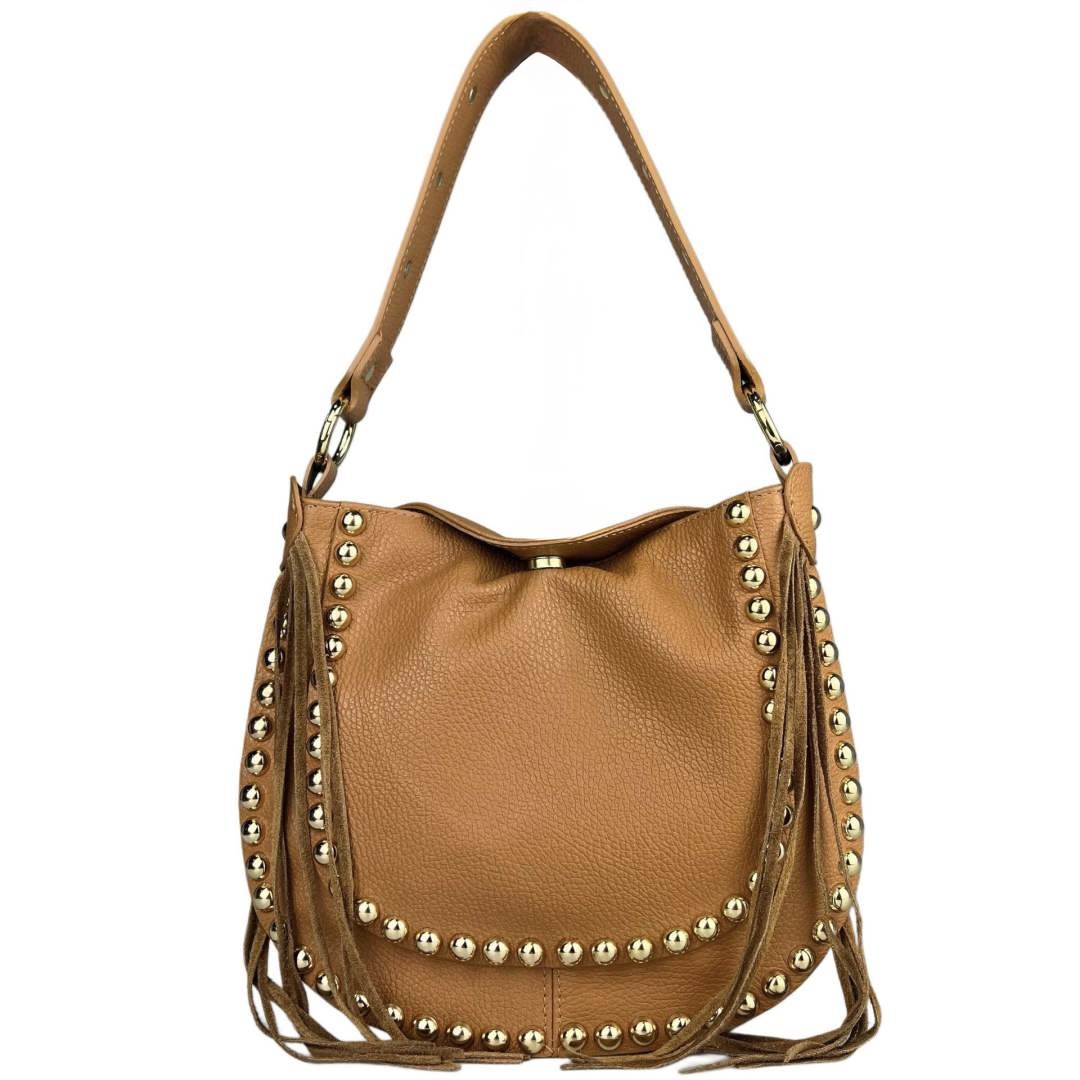 Bolso camel western en piel auténtica Marcela