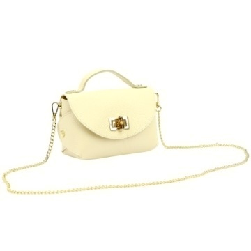 Bolso de cuero vainilla liso mini con cadena Viviana